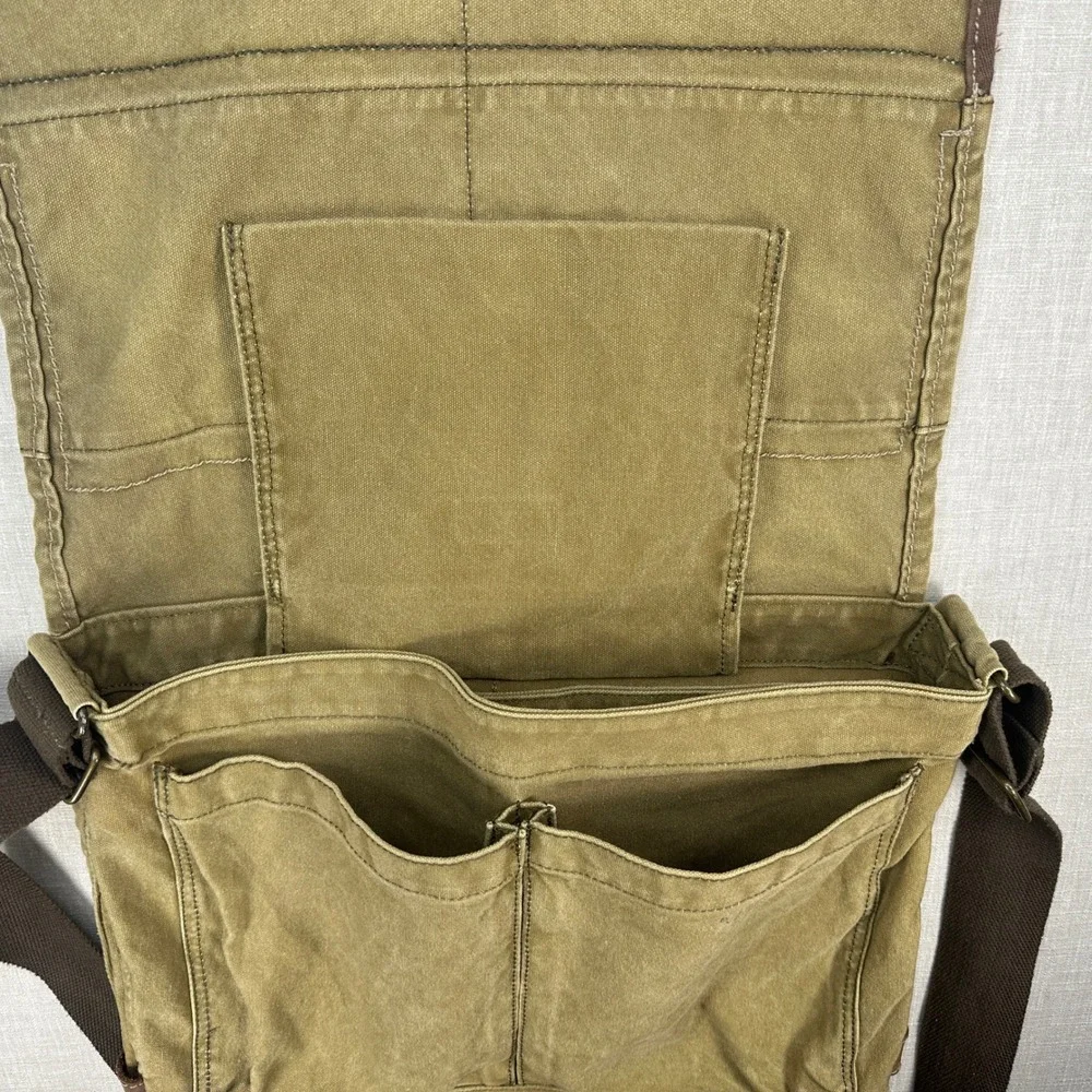 Vtg American Eagle Messenger Bag Khaki Canvas Utility Crossbody Adjustable Strap
